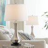 360 Lighting Simon Modern Table Lamps 25 1/2" High Set of 2 Brushed Nickel with USB Charging Port White Fabric Drum Shade for Bedroom Living Room Desk - 2 of 4