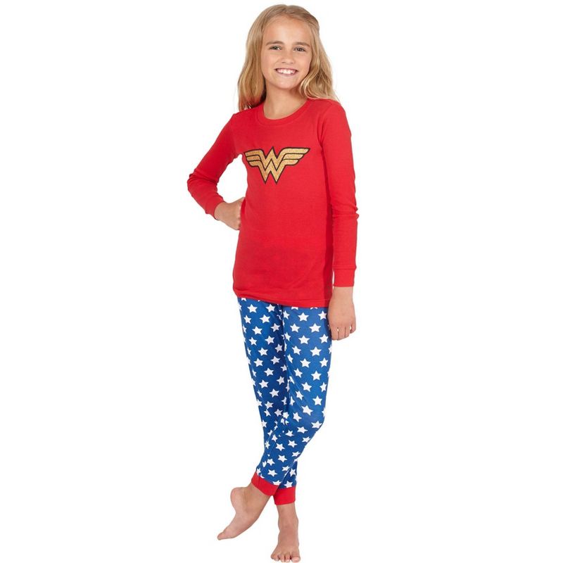 Intimo Girls' Wonder Woman Glitter Logo Pajama Set, 1 of 4