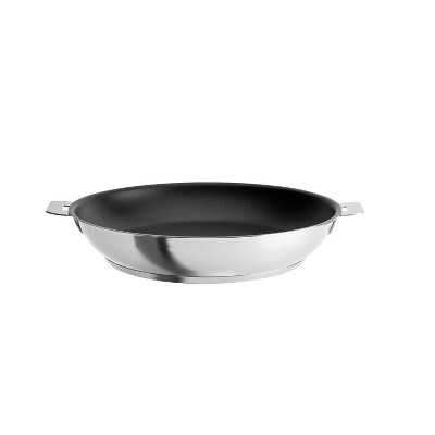 Cristel Strate Non-Stick Stainless Steel 9.5 Inch Deep Frying Pan with Flat Lid