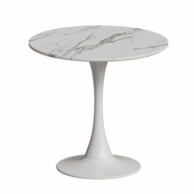 Lirago 31.4"W * 31.4"D * 28.9"H Medieval Multicolore Marble Round Dining Table with Metal Base-Compact 2-3 Seater