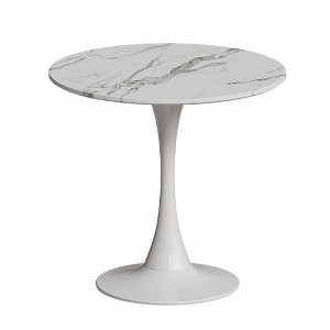 Lirago 31.4"W * 31.4"D * 28.9"H Medieval Multicolore Marble Round Dining Table with Metal Base-Compact 2-3 Seater - 1 of 4