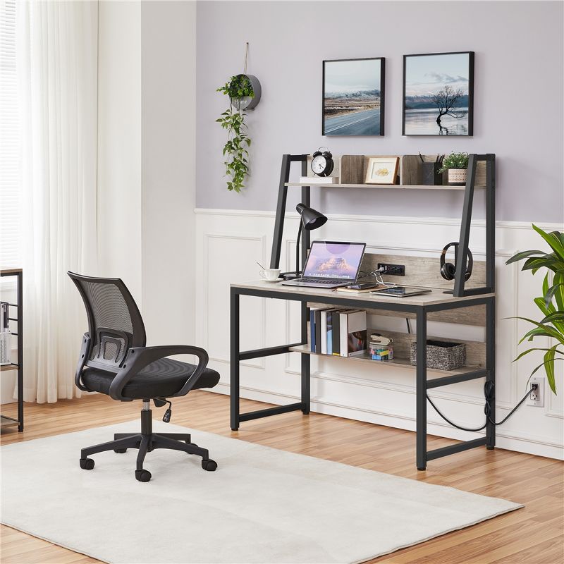 Yaheetech 47.5-inch Laptop Computer Desk with Power Outlet and Elevated Bookshelf, 2 of 10