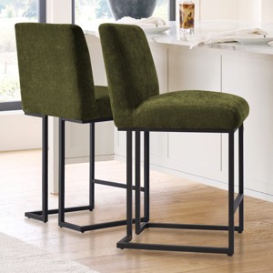 Set of 2 Upholstered Counter Height Bar Stools, 25" Armless Fabric Seat with Black Metal Sled Legs for Kitchen Island & Home Bar-Maison Boucle - 1 of 4