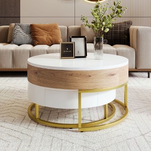 Okak Modern 31.5" Round Coffee Table Lift-top Nesting Coffee Tables with 2 Drawers and Storage for Living Room/Office, Space-Saving - 1 of 4
