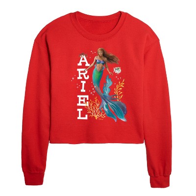 Disney Ariel in Water Cropped Long Sleeve Crew Neck Sweatshirt - Red - X-Large