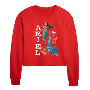 Disney Ariel in Water Cropped Long Sleeve Crew Neck Sweatshirt - Red - X-Large - 1 of 3