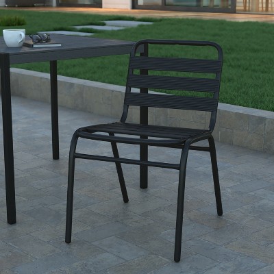 Black Metal Indoor-Outdoor Armless Stackable Dining Chair
