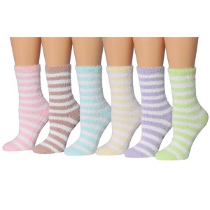 Tipi Toe Women's 6-Pairs Cozy Microfiber Anti-Skid Striped Rainbow Bliss Patterned Soft Fuzzy Crew Socks - 1 of 1