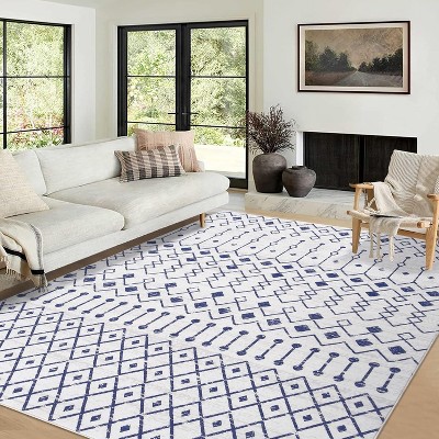 Washable Boho Geometric Rug, Large Soft Non-Slip Carpet for Living Room, Bedroom & Office