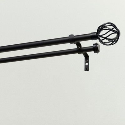 Matte Black Adjustable Double Curtain Rod with Wavy Finials