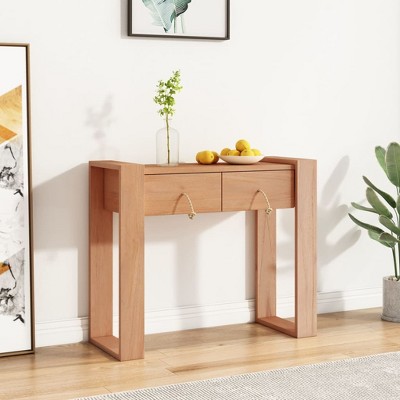 vidaXL Console Table 35.4 in.x13.8 in.x29.5 in. Solid Teak Wood