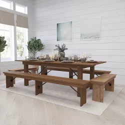 8'x40" Folding Farmhouse Style Dining Table with 4 Bench Set - Merrick Lane