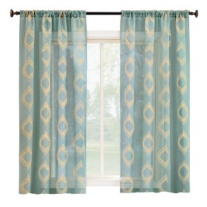Collections Etc Beautiful Embroidered Sheer Rod Pocket Curtain Panel - 1 of 3