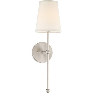Possini Euro Design Elena Modern Wall Light Sconce Brushed Nickel Hardwire 6" High Fixture Cream Linen Shade for Bedroom Reading Living Room Hallway - 1 of 4
