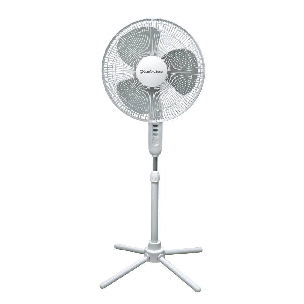 comfort zone 16 in. 3-speed adjustable-height pedestal fan  white