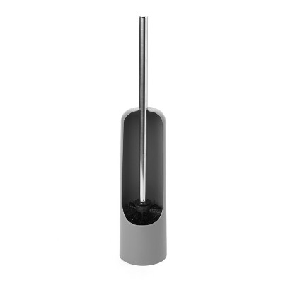 Gray Soft-Touch Plastic Toilet Brush Holder with Chrome Handle