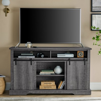 HDZNVF TV Stand for 65 Inch TV, Entertainment Center with Storage Cabinets and Sliding Barn Door, Grey