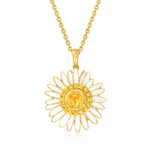 Ross-Simons 1.10 ct. t.w. Citrine and White Enamel Daisy Pendant Necklace in 18kt Gold Over Sterling Size 18 - 1 of 3