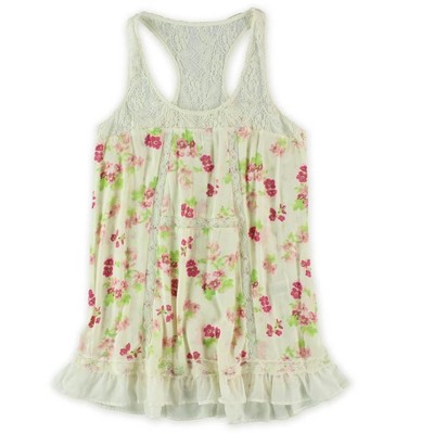 Aeropostale Womens Floral Lace Tank Top, Off-White, Small
