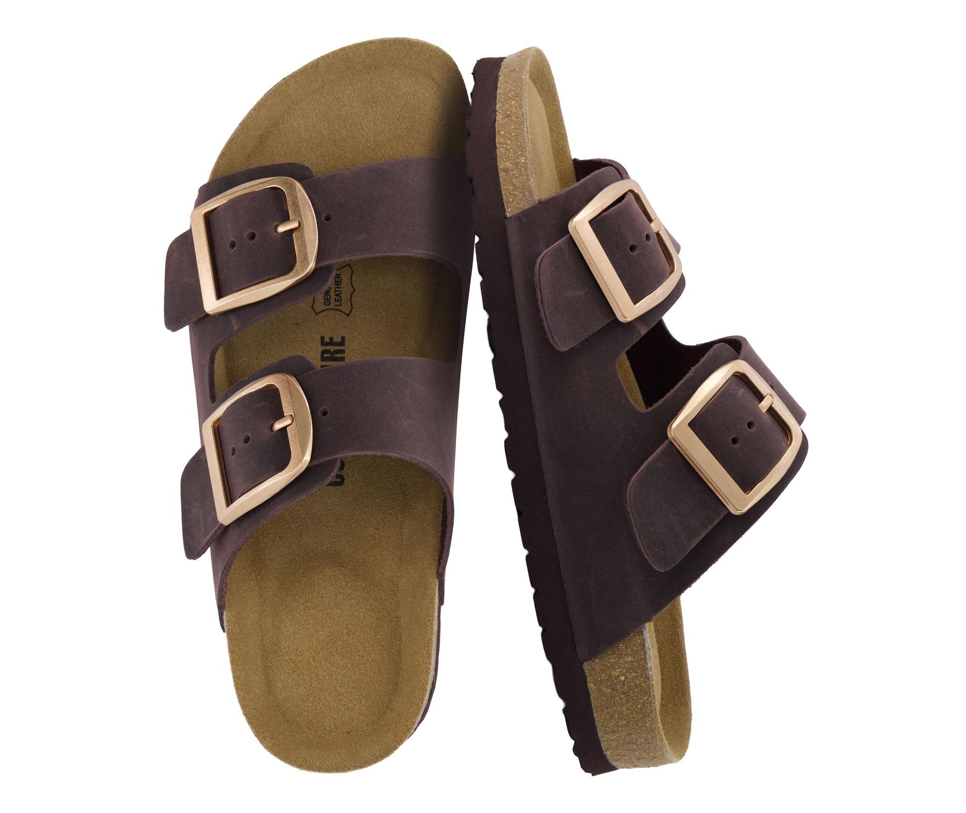 CUSHIONAIRE Laz Genuine Suede Cork Footbed Slide Sandals for Women with Adjustable Buckles and Memory Foam