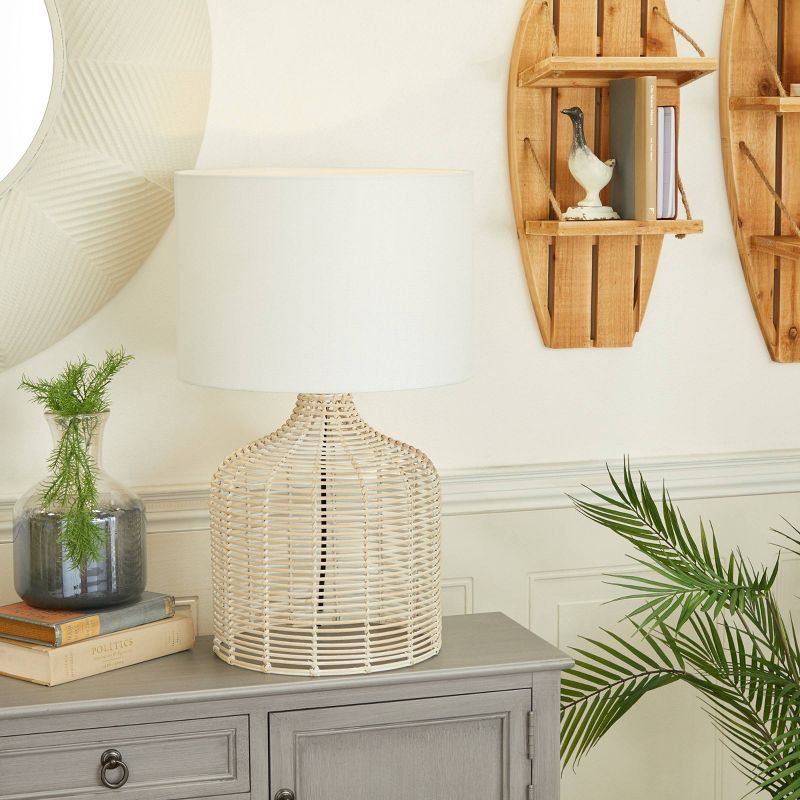 Coastal Rattan Table Lamp with Drum Shade Beige - Olivia &#38; May, 3 of 8