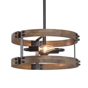 LNC Martin 2-Light 12" Farmhouse Drum Mini Chandelier, Matte Black and  Distressed Brown - 1 of 4