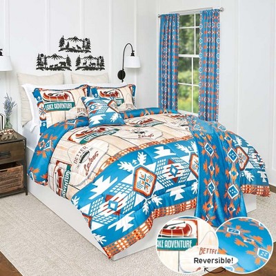 Southwestern Blue and Orange Polyester Accent Pillow