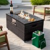 32" Propane Gas Fire Pit Table, 50000 BTU Rectangular Fire Pit, Tile Tabletop with Beautiful Wicker Base for Outside Patio Deck Garden Courtyard-Brown - 3 of 4