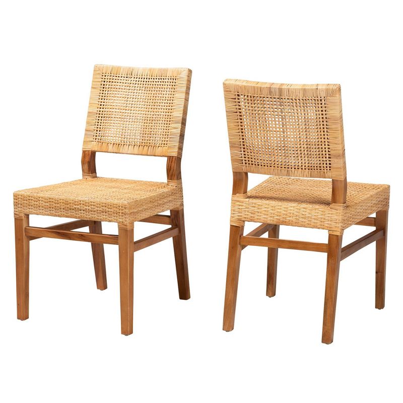 2pc Lesia Rattan and Wood Dining Chair Set Natural/Walnut - bali & pari: Mango Frame, No Assembly Required, 3 of 12