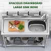 Commercial Stainless Steel Utility Sink, Freestanding Single Basin with Workbench Shelf, Includes 304 Stainless Faucet for Hot/Cold Water - 3 of 4