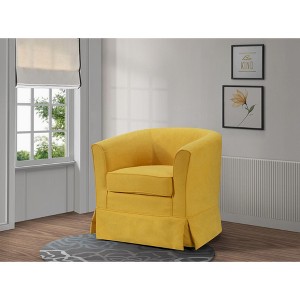Woven Fabric Swivel Barrel Chair with Full Foam Seat and Skirted Base for Living Room - 1 of 4