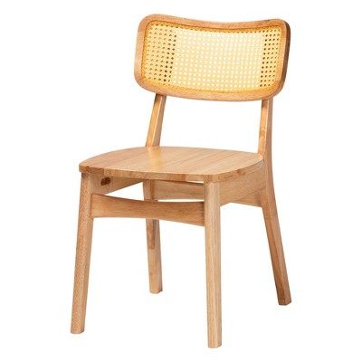 Mid-Century Modern Oak Brown Wood and Rattan 5-Piece Dining Set