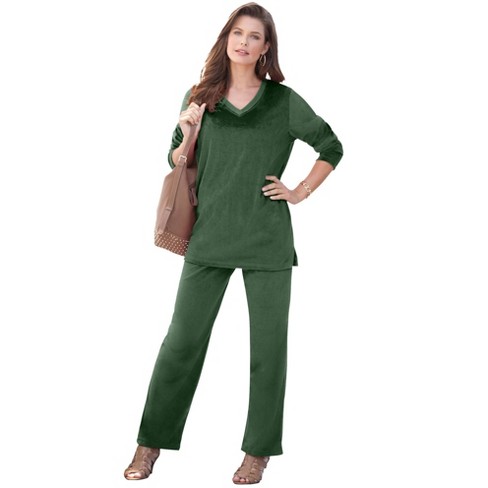 Roaman s Women s Plus Size Velour Jogger Set 26 28 Midnight Green Target