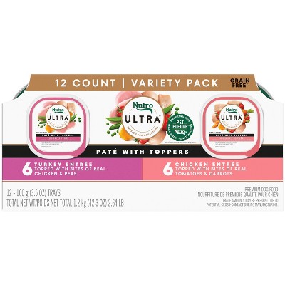 Nutro Ultra Grain-Free Paté with Toppers Variety Pack with Turkey, Chicken and Salmon Flavor Wet Dog Food - 3.5oz/12ct