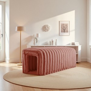 TiramisuBest Storage Ottoman Corduroy Bench Cat's Nest 3D Lamb Fleece Ottoman Oval Storage Bench Multi Functional Ottoman Seat Living Room - 1 of 4