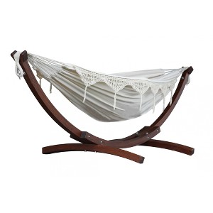 Vivere 8ft Double Cotton Hammock with Solid Pine Arc Stand - 1 of 4