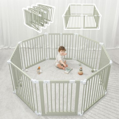 Baby Playpen & Baby Gate for Toddler and Babies, Foldable Wooden Large Shape Playpen with Locking Gate by Comfy Cubs