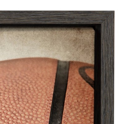 Vintage Basketball Print Framed Canvas Wall Art in Gray