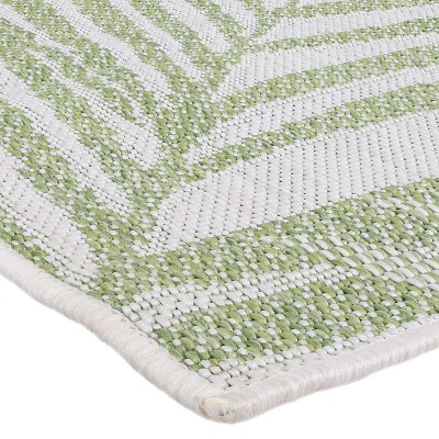Verdant Tropical Illusions Light Green Leaf Pattern 5' x 7' Outdoor Rug