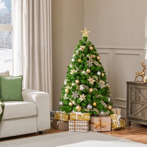 Yaheetech Pre-lit Flocked Artificial Christmas Tree with Warm Lights, PVC Branch Snow Frosted Xmas Tree with Foldable Stand - 1 of 4