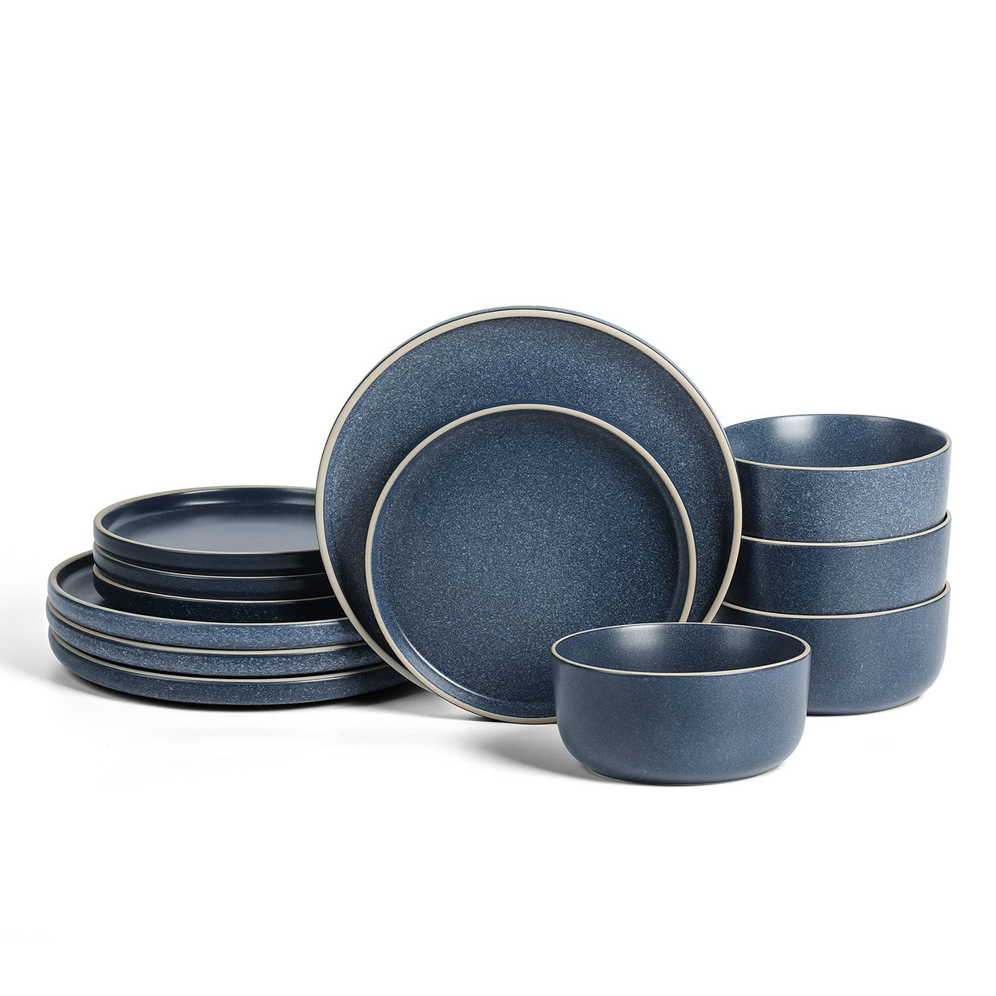 Earth & Clay 12pc Stoneware Dinnerware Set Blue