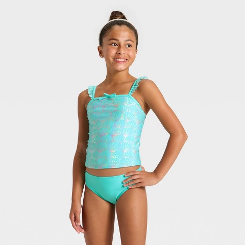 Cat & Jack Girls' Foil Seashells Tankini Set - Cat & Jack™ L
