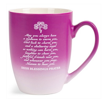 Elanze Designs Inspirational Coffee Cup Mug 12 Ounce Ceramic With Ombre Gradient Irish Blessing Prayer Pink and White