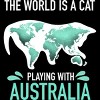 Junior's Design By Humans The World Is A Cat Playing With Australia Map By ZeusSE T-Shirt - 2 of 3