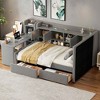 MAYEERTY Twin Size Upholstered Daybed, Drawers Shelves Flip Cabinets Side Table, Bedroom, Beige - 3 of 4