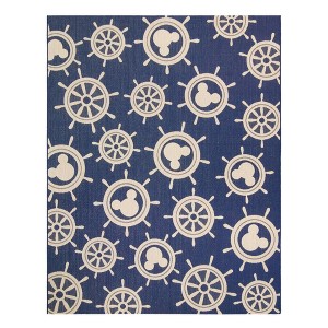Disney by Gertmenian 7'8"x10' Mickey Mouse Maritime Flatweave Indoor Outdoor Accent Rug Navy: Woven Polypropylene, Hose Clean - 1 of 4