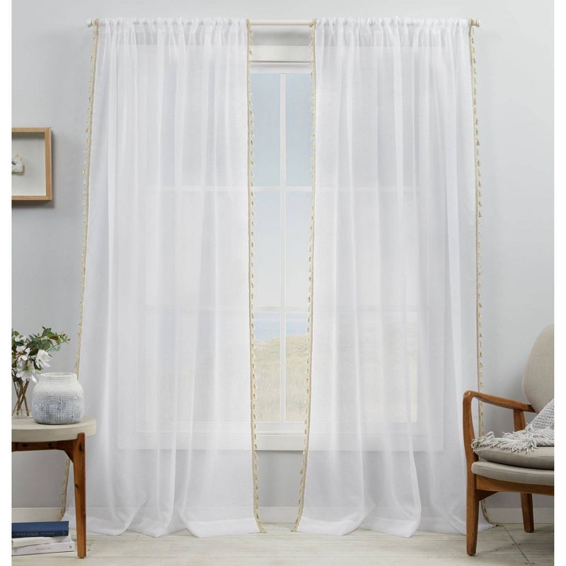 Set of 2 Tassels Sheer Rod Pocket Window Curtain Panel - Exclusive Home, 1 of 8