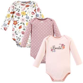 Hudson Baby Infant Girl Cotton Long-Sleeve Bodysuits, Bonita 3 Pack