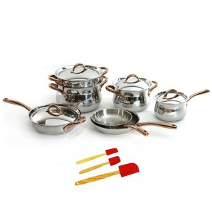 BergHOFF Ouro Gold 18/10 Stainless Steel 14Pc Cookware Set With Lids and Silicone Spatulas, Rose Gold Handle - 1 of 4