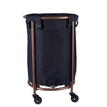 Household Essentials Round Laundry Basket with Wheels, Metal Frame, Heavy Duty and Commercial-Grade Copper